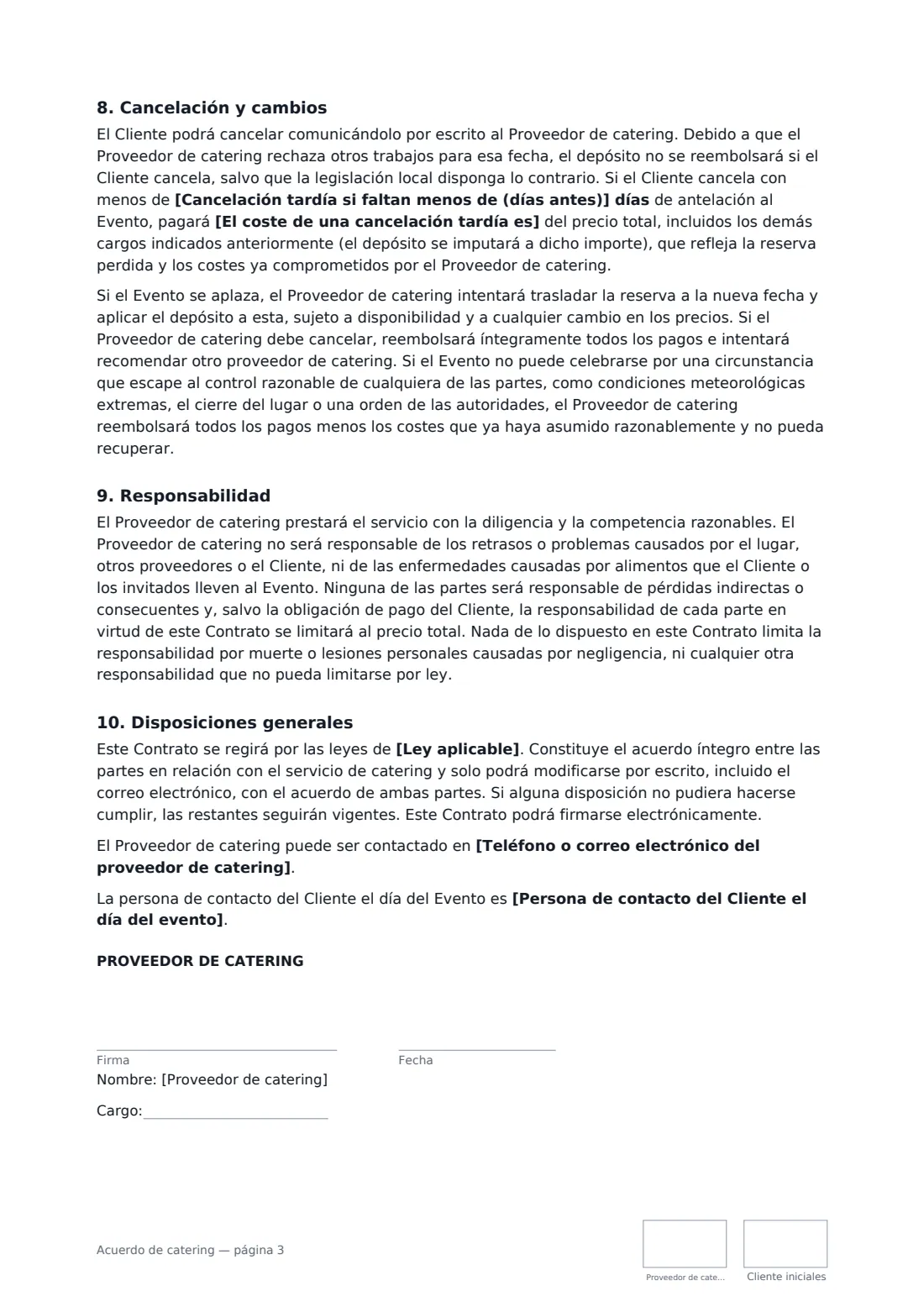 Acuerdo de catering: página 3 de 4