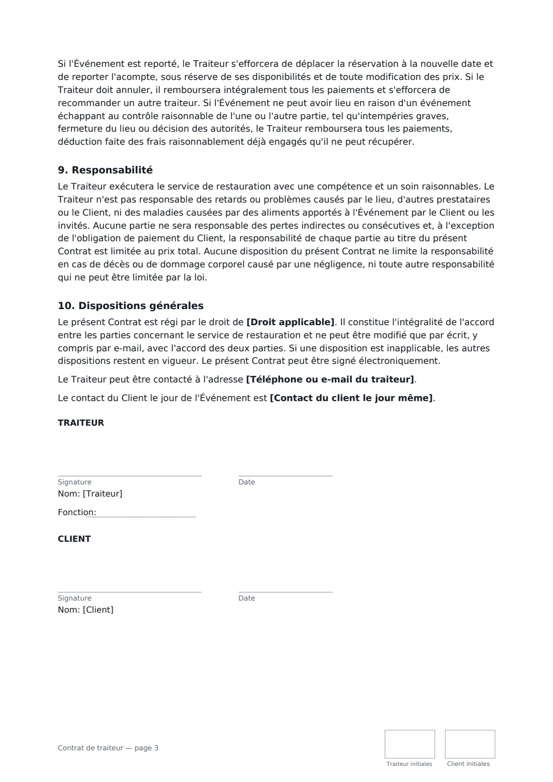 Contrat de traiteur — page 3 sur 3