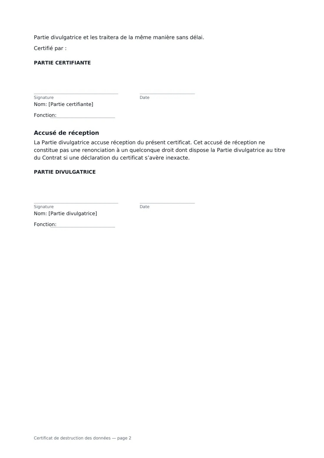Certificat de destruction des données — page 2 sur 2