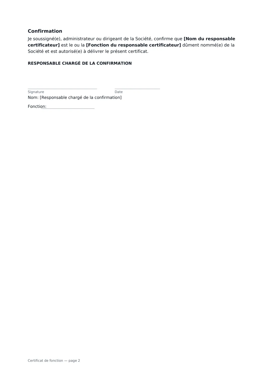 Certificat de fonction — page 2 sur 2