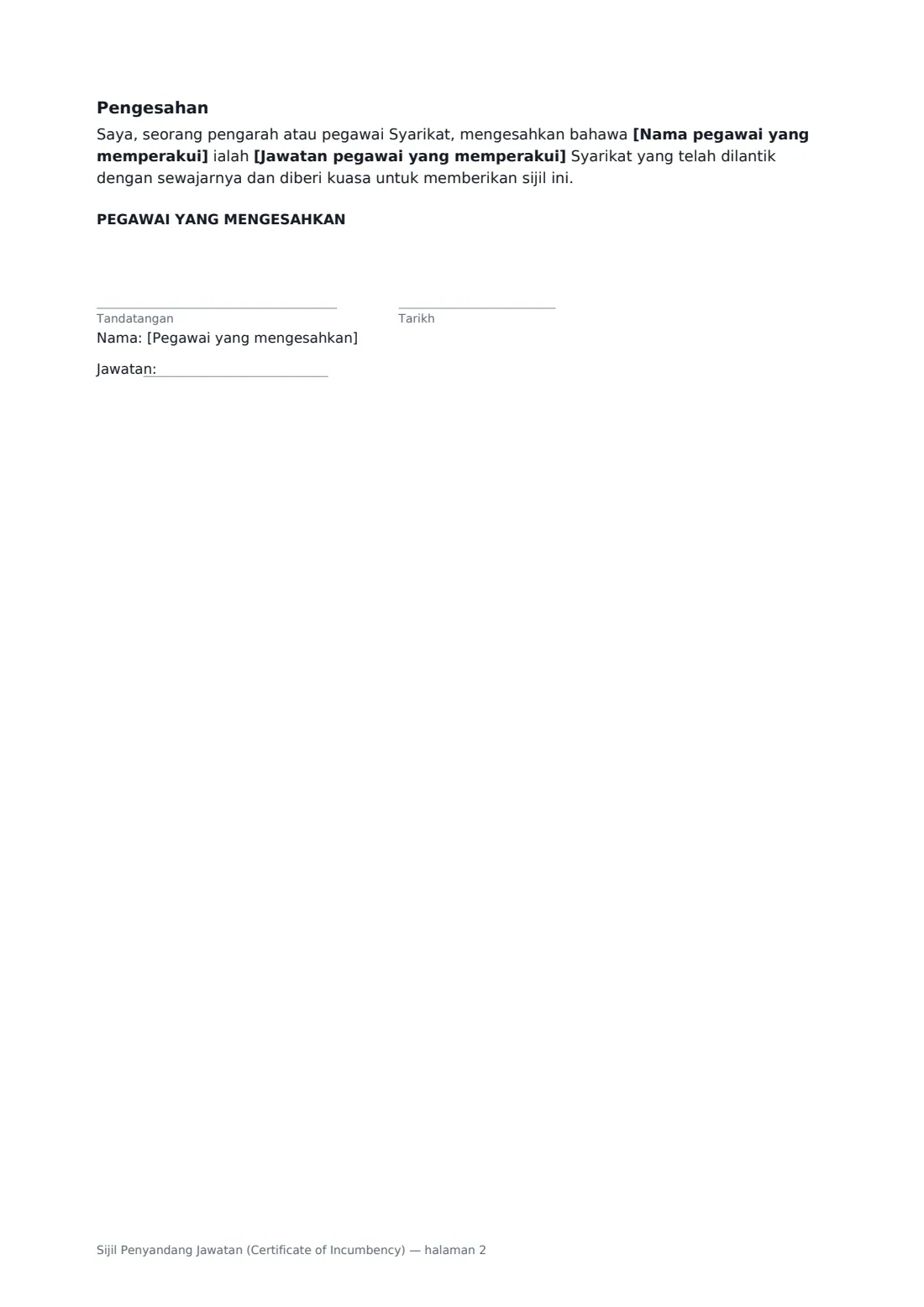 Sijil Penyandang Jawatan (Certificate of Incumbency) — halaman 2 daripada 2