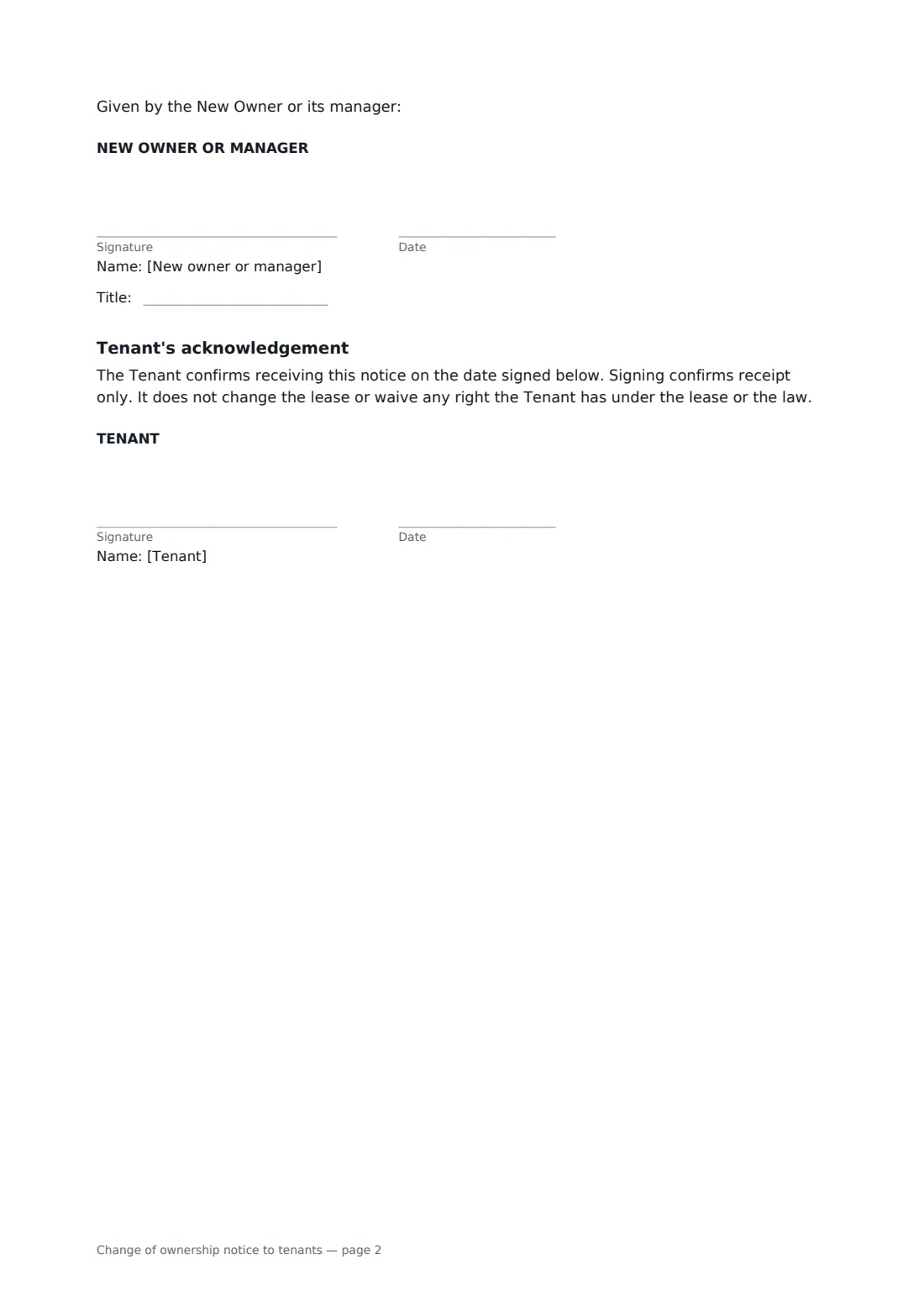 Change of ownership notice to tenants — page 2 of 2