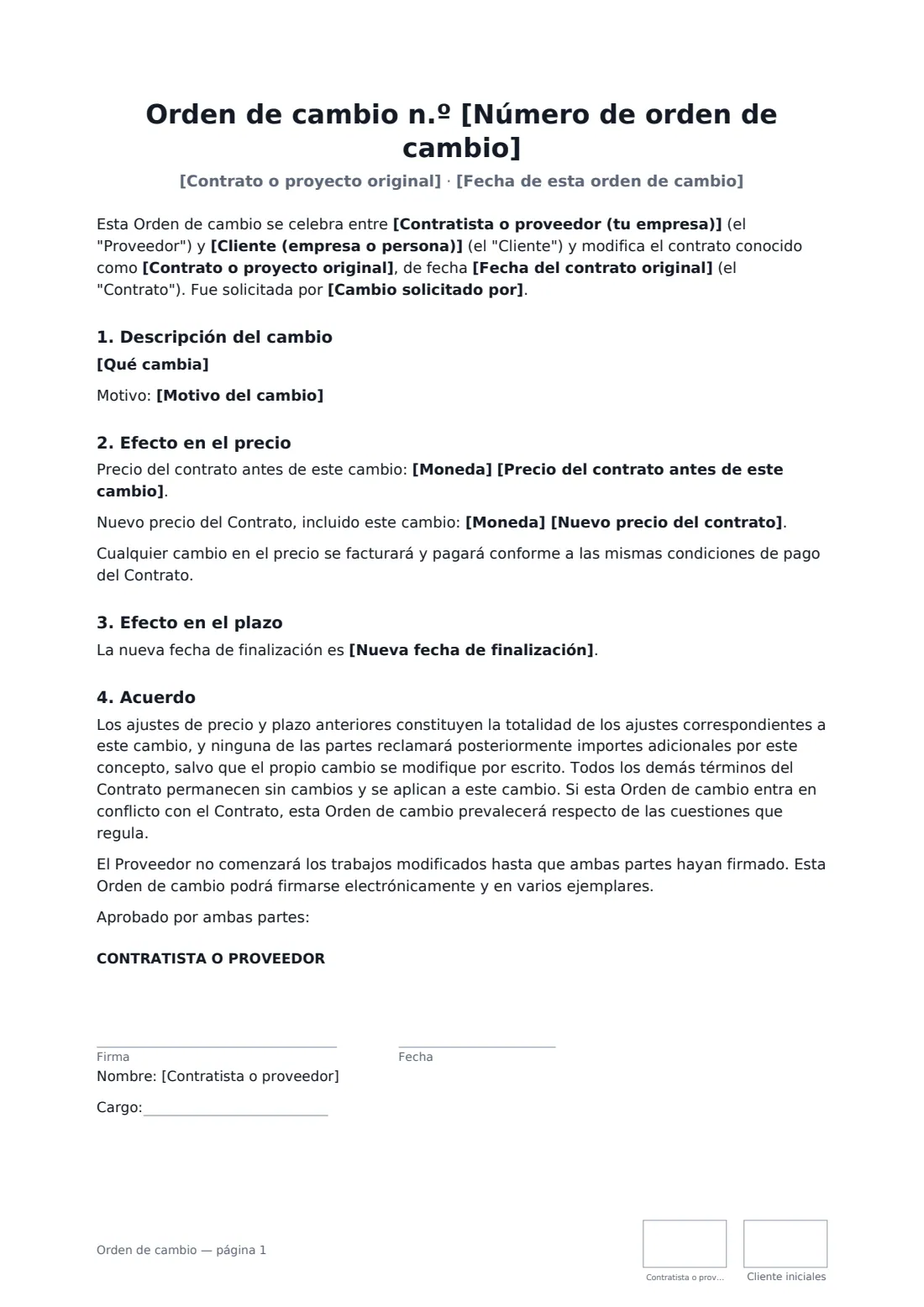 Orden de cambio: página 1 de 2