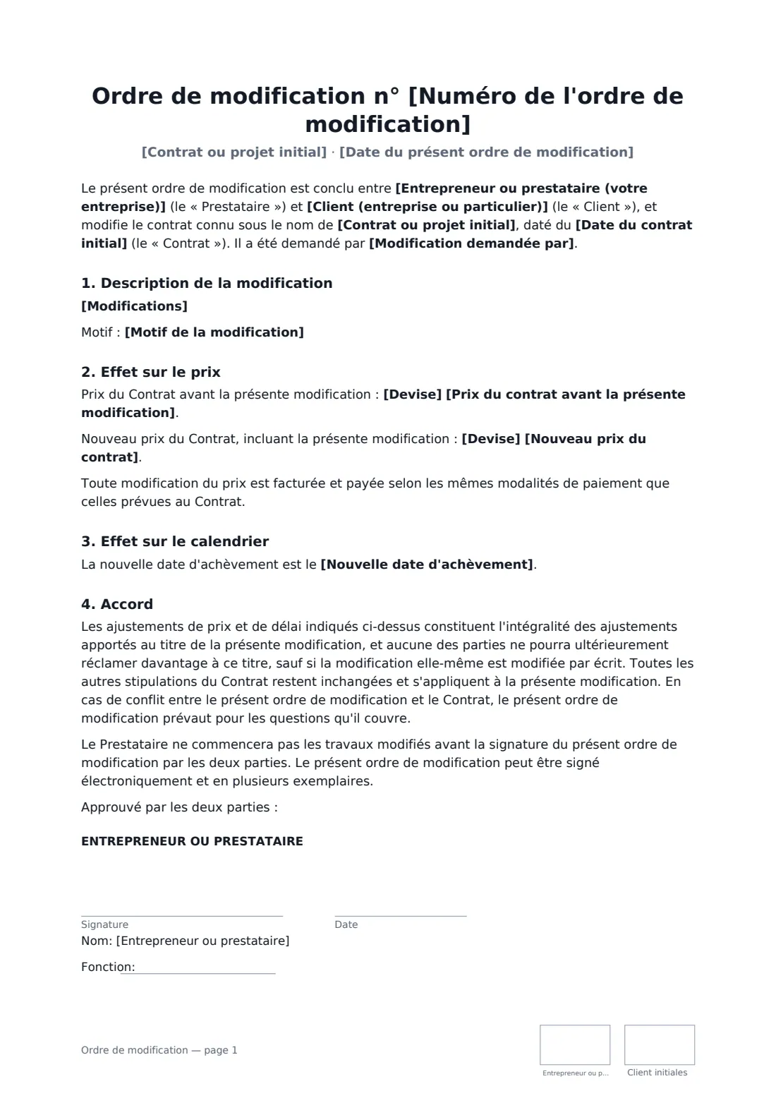 Ordre de modification — page 1 sur 2