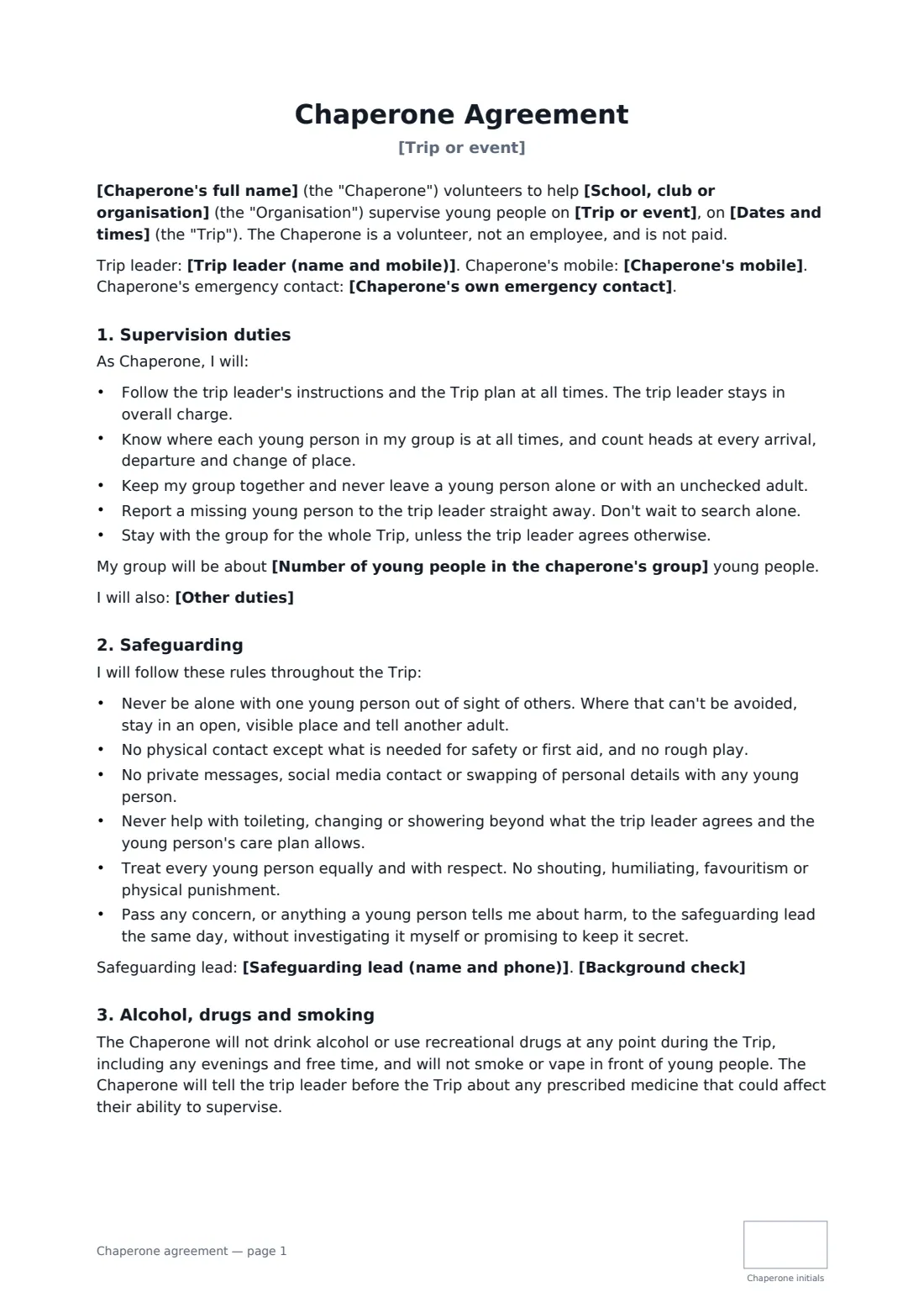 Chaperone agreement — page 1 of 2