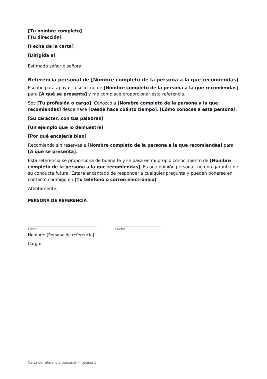 Carta de referencia personal: página 1 de 1