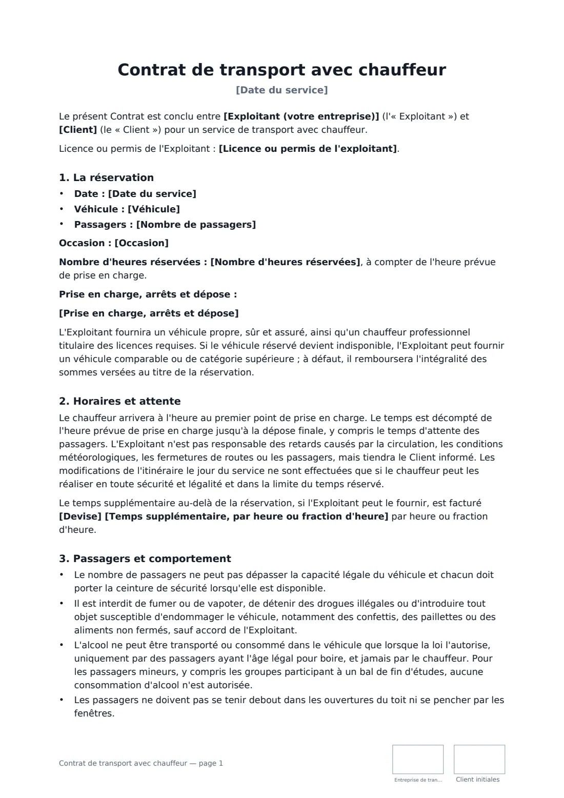 Contrat de transport avec chauffeur — page 1 sur 3