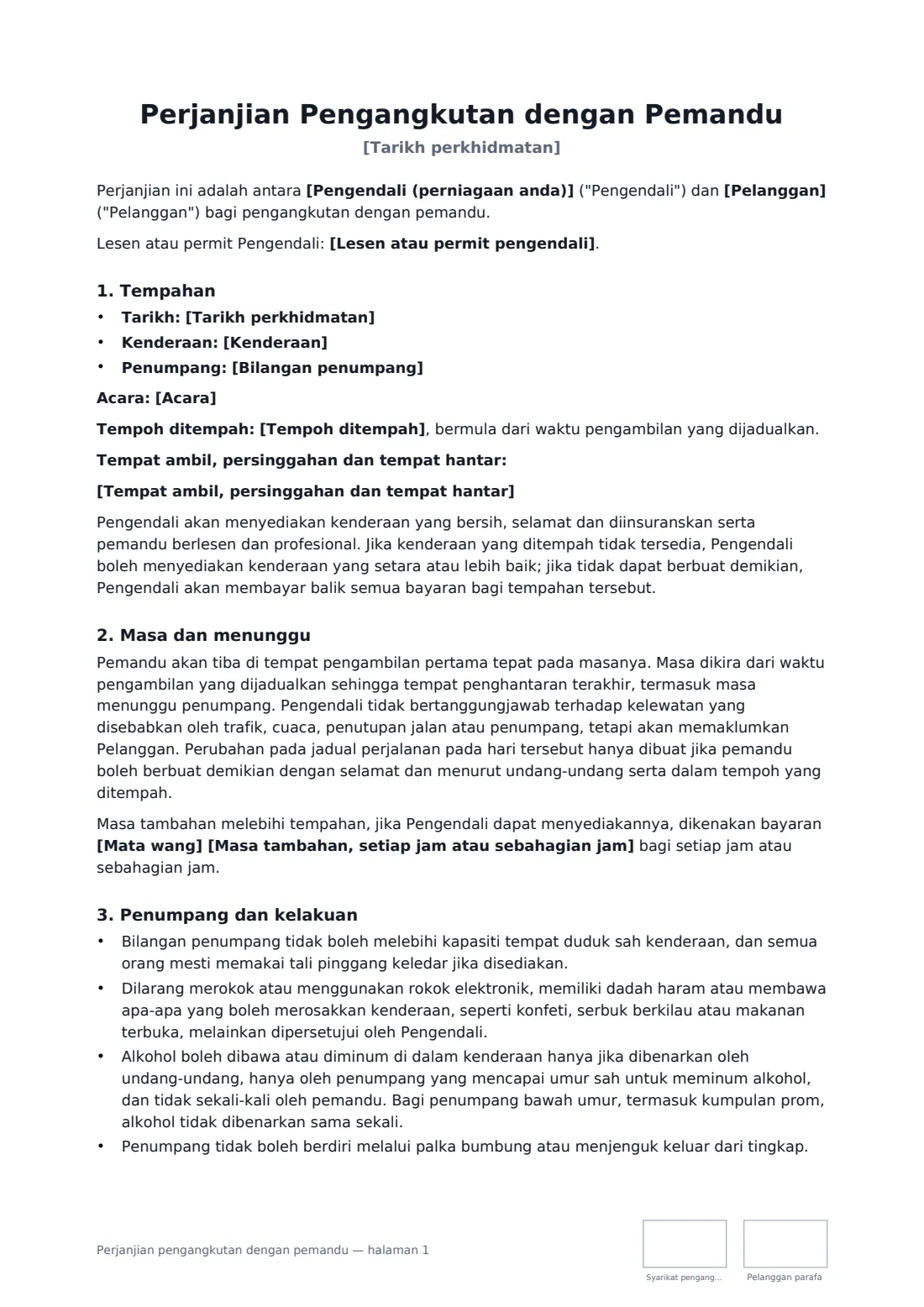 Perjanjian pengangkutan dengan pemandu — halaman 1 daripada 3