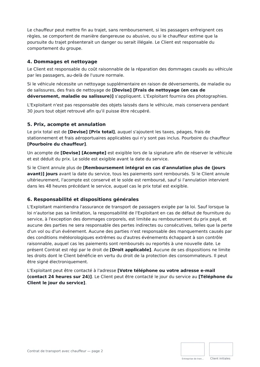 Contrat de transport avec chauffeur — page 2 sur 3