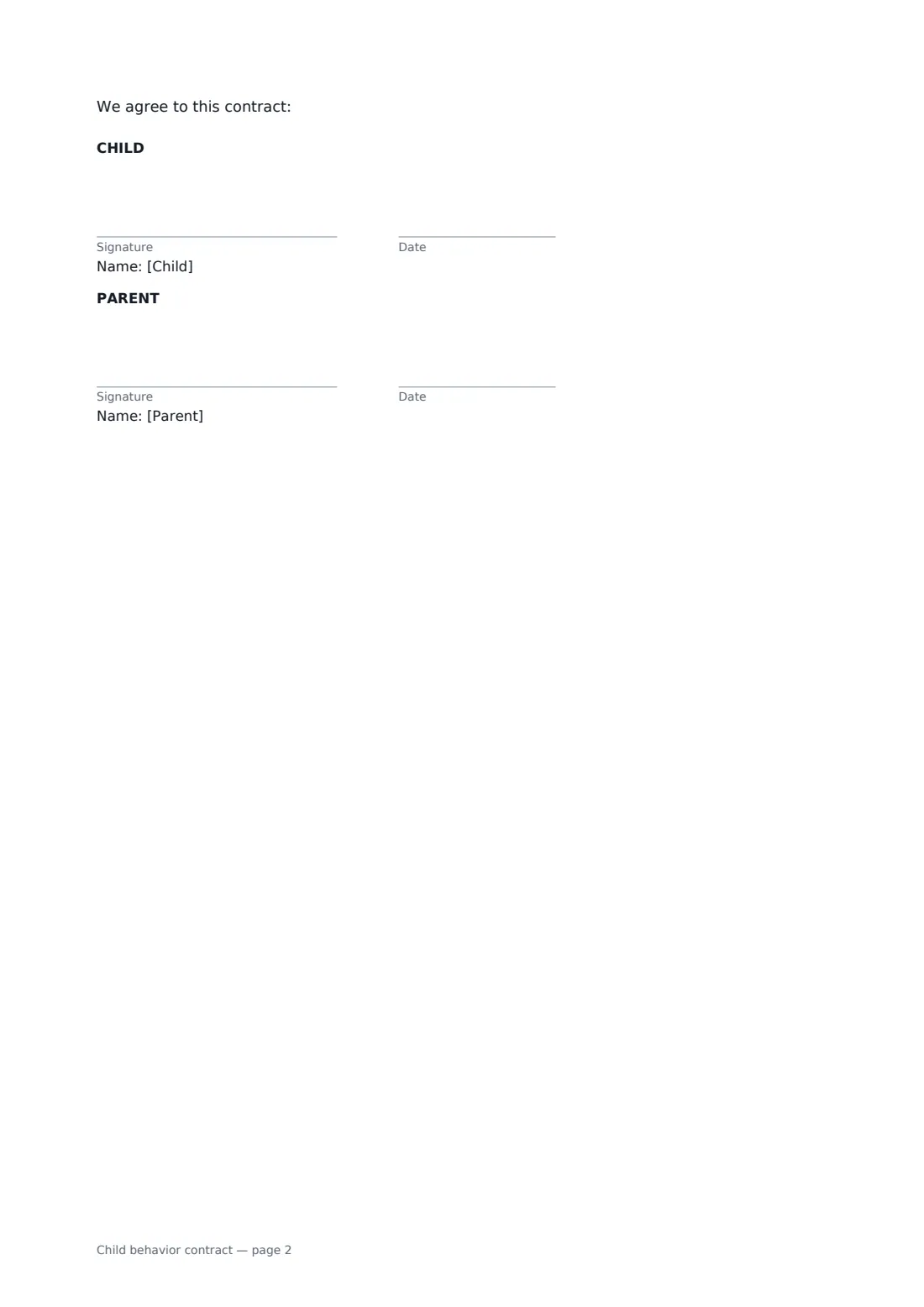 Child behavior contract — page 2 of 2