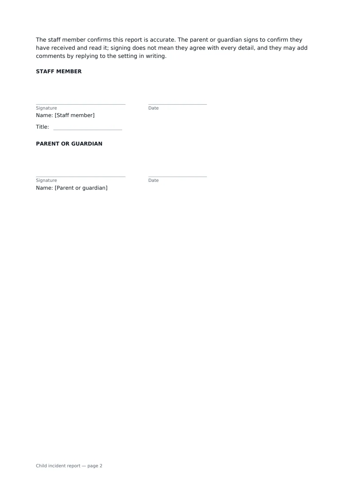 Child incident report — page 2 of 2