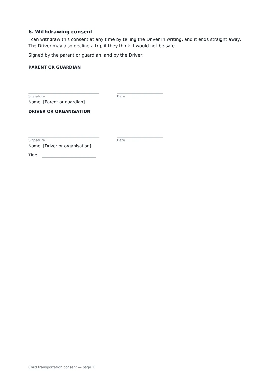 Child transportation consent — page 2 of 2