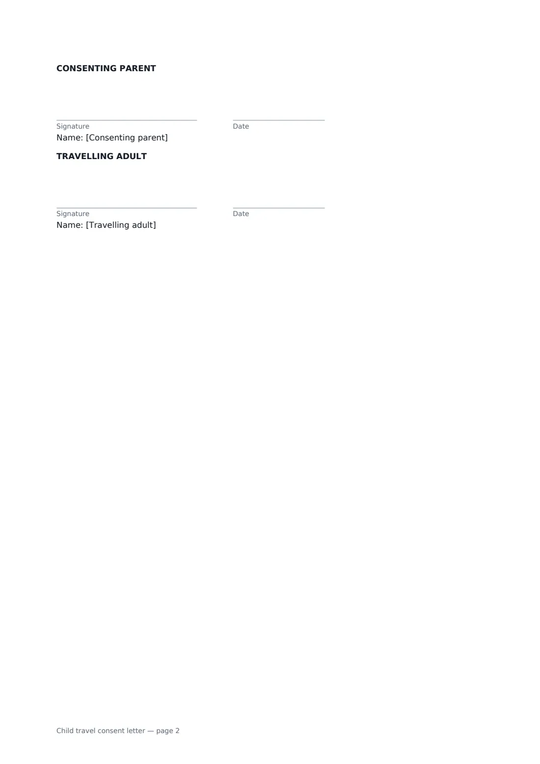 Child travel consent letter — page 2 of 2