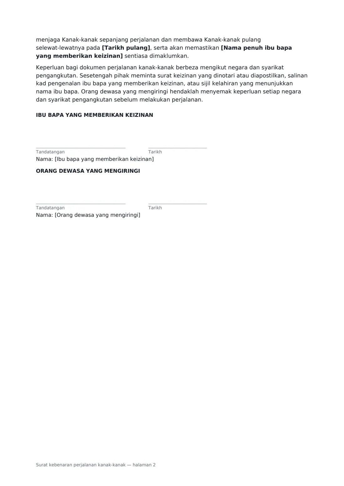 Surat kebenaran perjalanan kanak-kanak — halaman 2 daripada 2