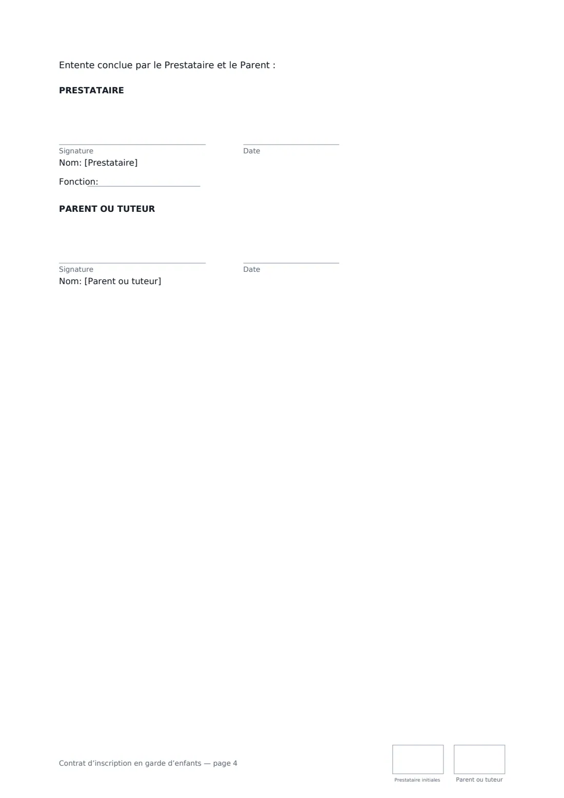 Contrat d’inscription en garde d’enfants — page 4 sur 4