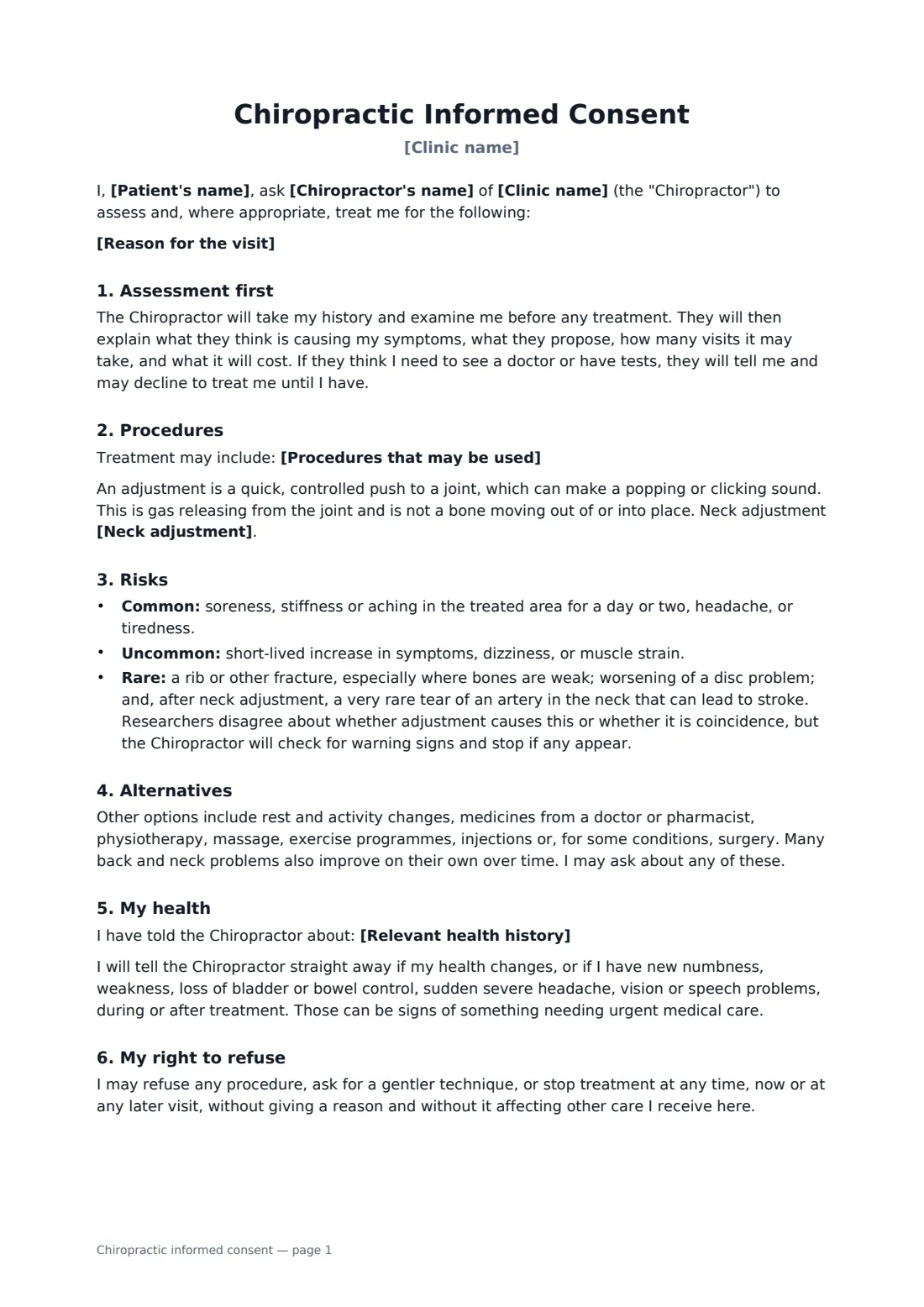 Chiropractic informed consent — page 1 of 2