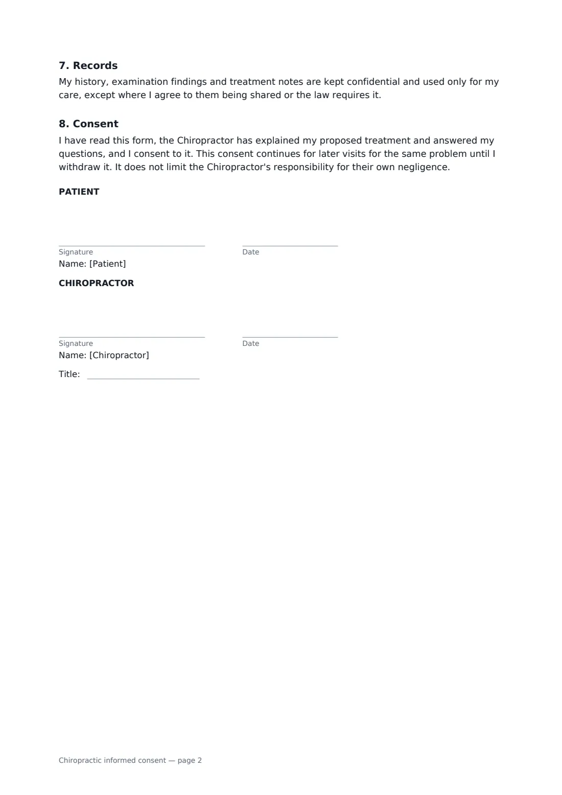 Chiropractic informed consent — page 2 of 2
