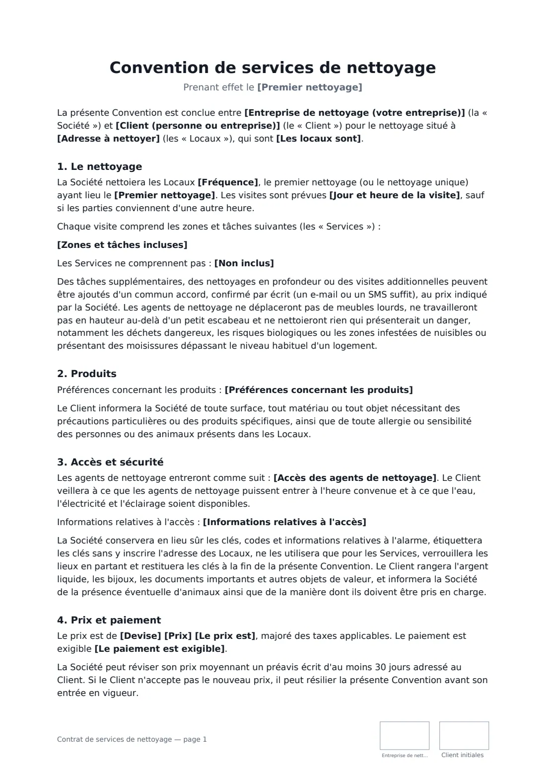 Contrat de services de nettoyage — page 1 sur 3
