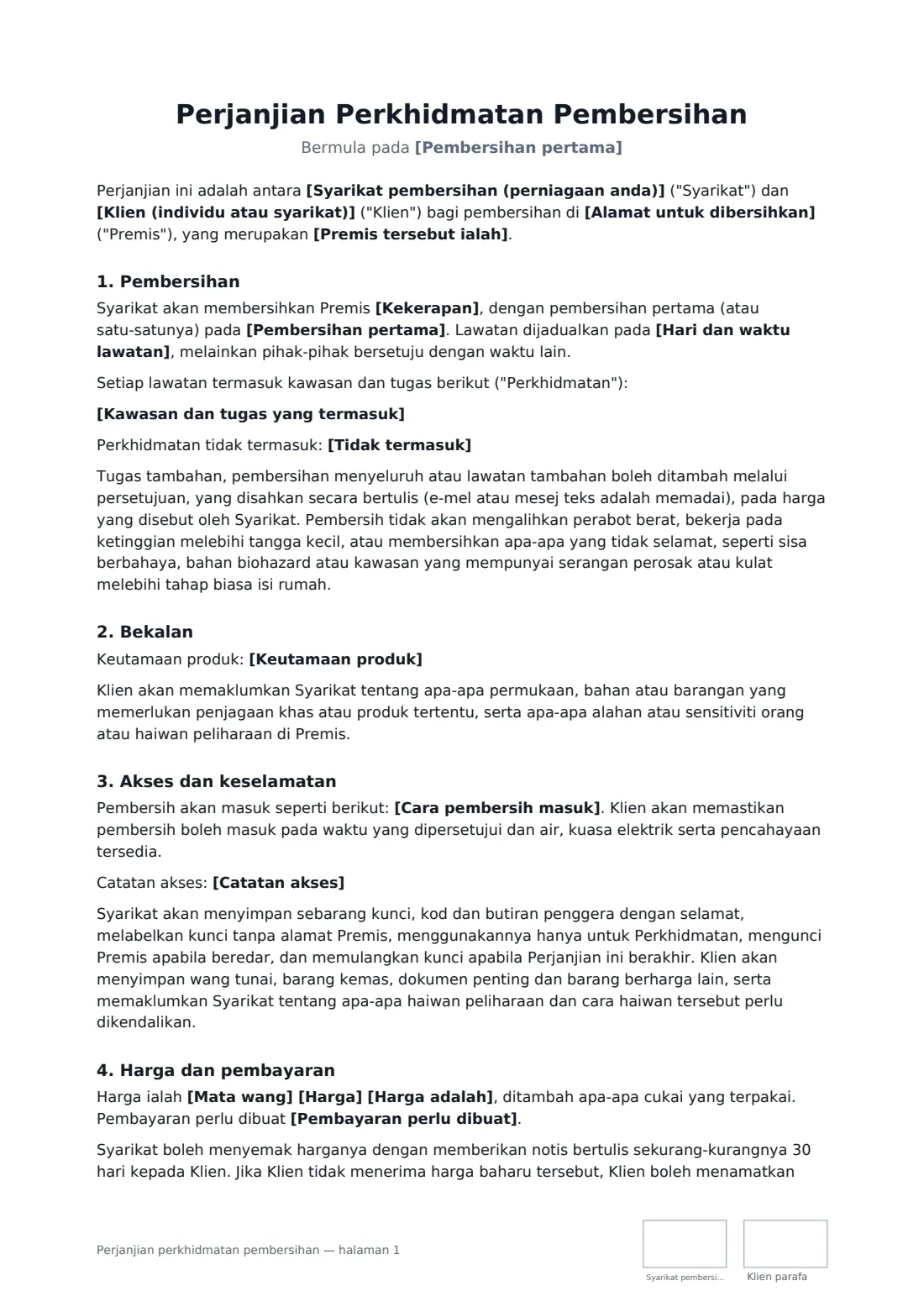 Perjanjian perkhidmatan pembersihan — halaman 1 daripada 4