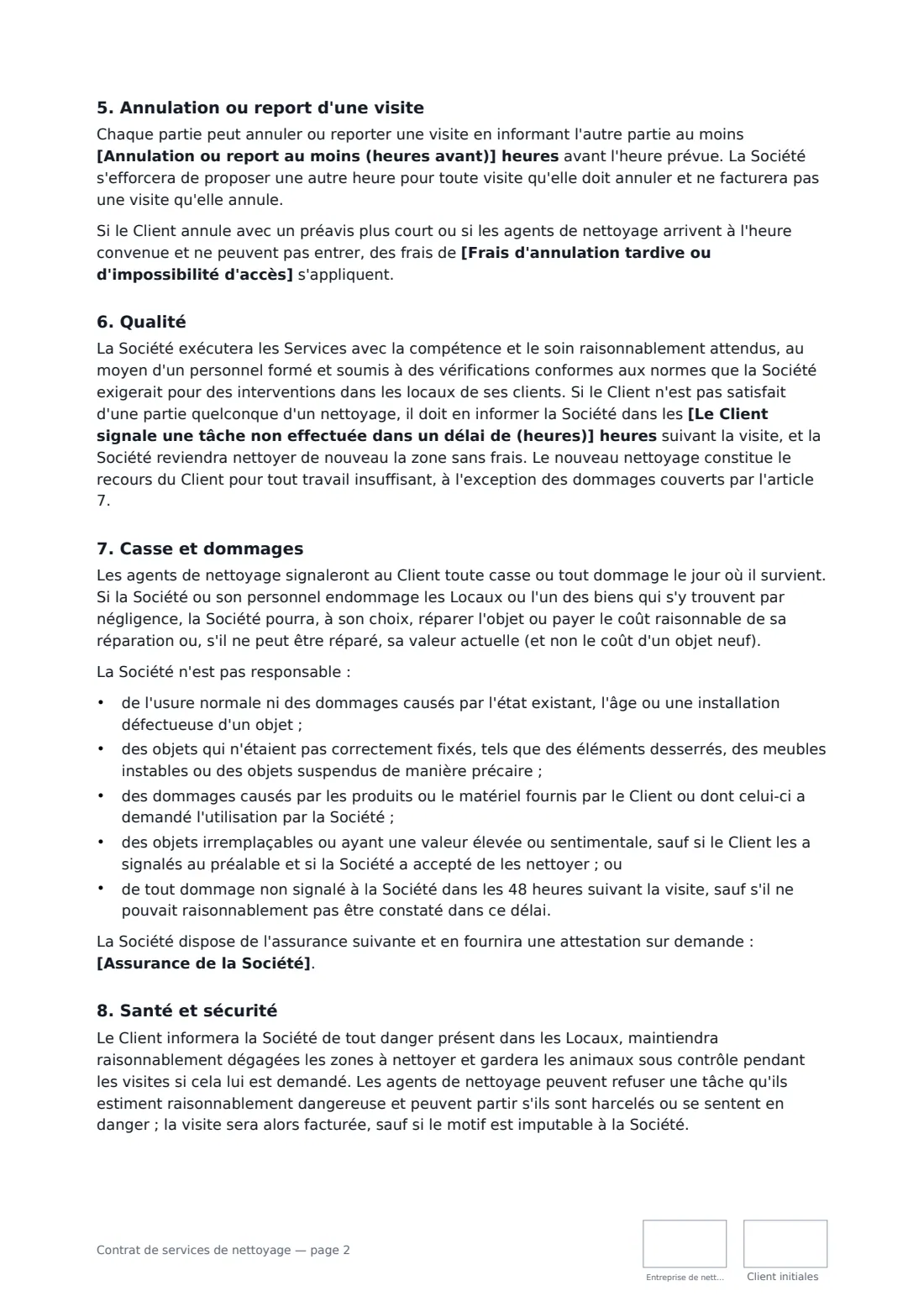 Contrat de services de nettoyage — page 2 sur 3