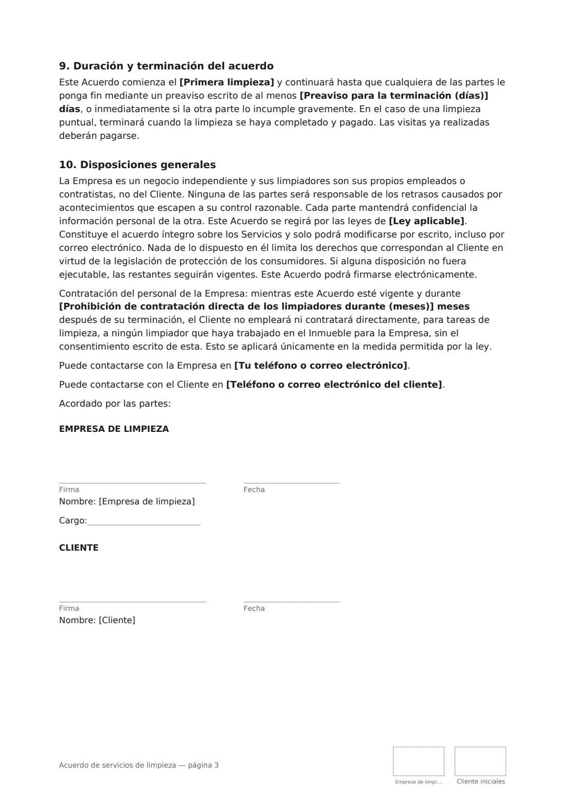 Acuerdo de servicios de limpieza: página 3 de 3