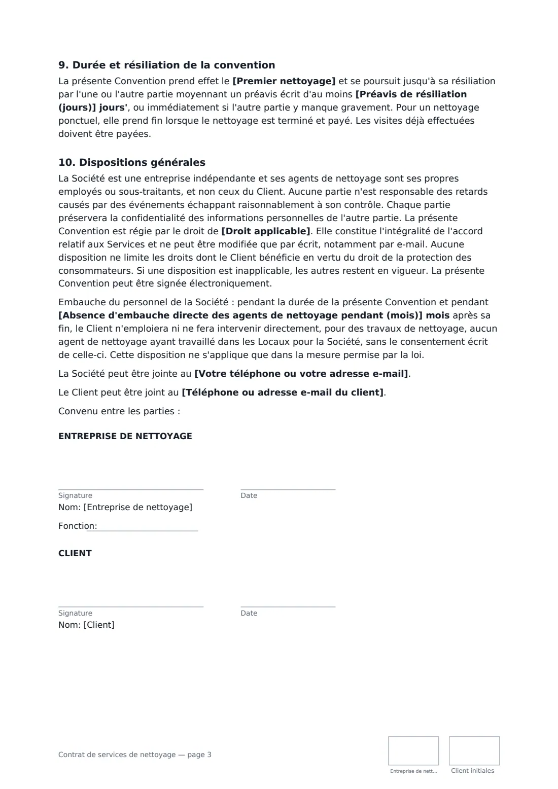 Contrat de services de nettoyage — page 3 sur 3
