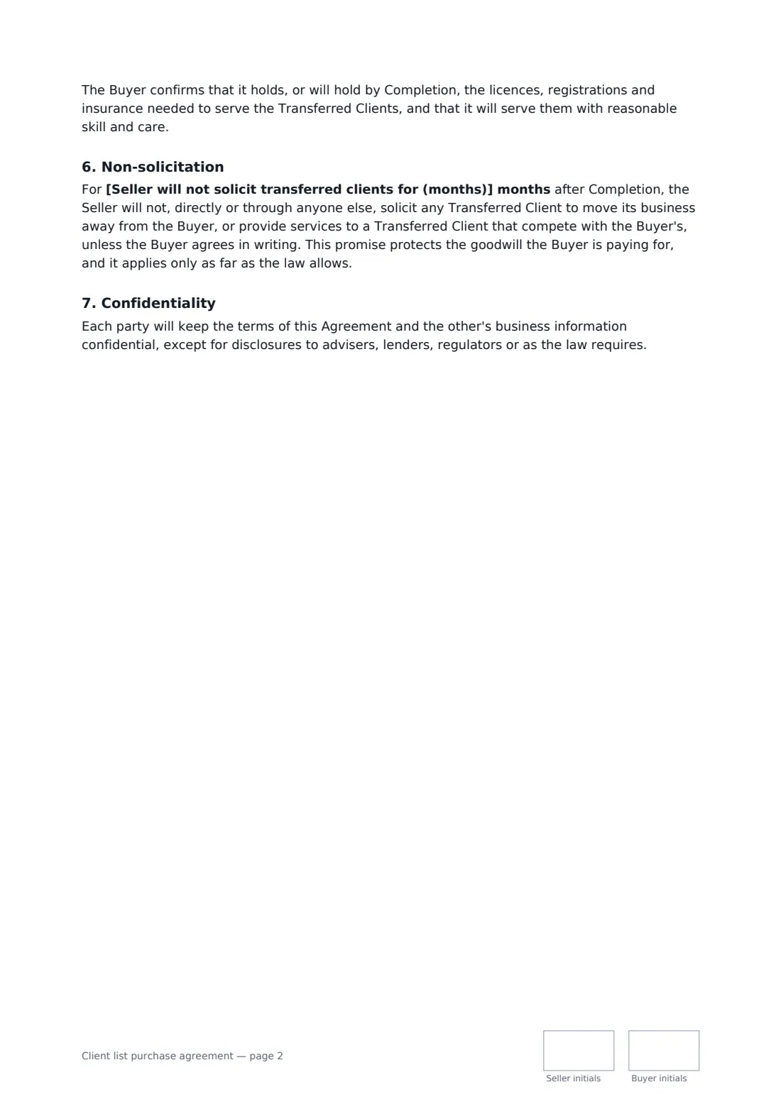 Client list purchase agreement — page 2 of 3
