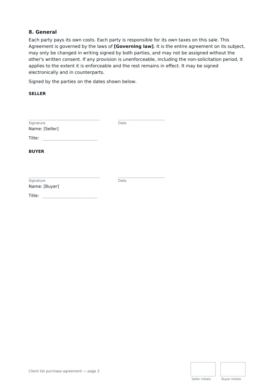 Client list purchase agreement — page 3 of 3