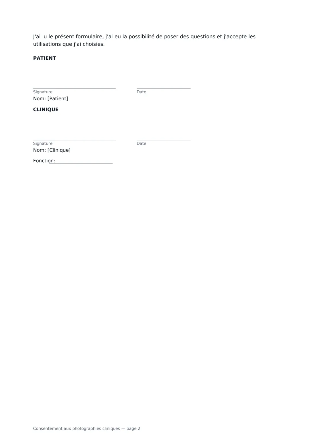Consentement aux photographies cliniques — page 2 sur 2