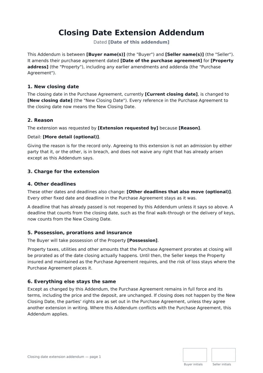 Closing date extension addendum — page 1 of 2