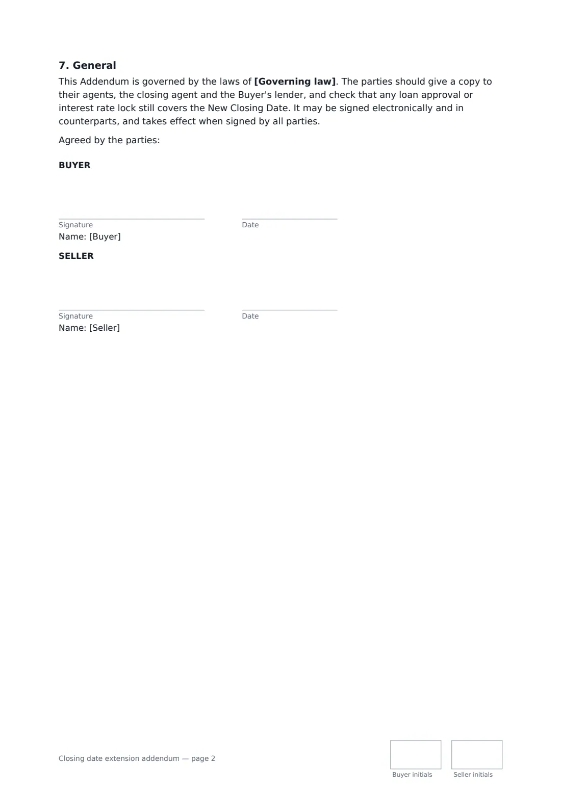 Closing date extension addendum — page 2 of 2