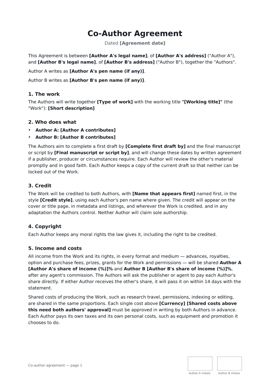 Co-author agreement — page 1 of 3