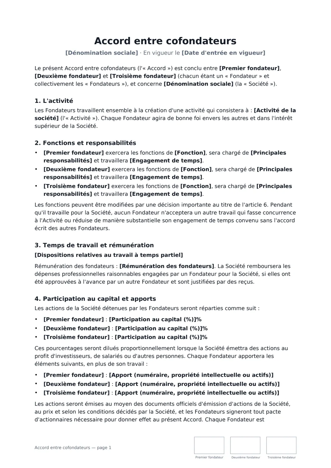 Accord entre cofondateurs — page 1 sur 4