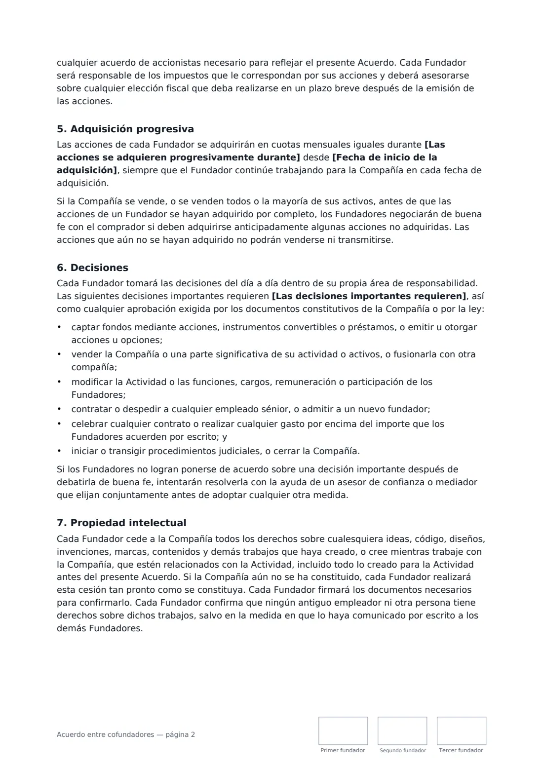 Acuerdo entre cofundadores: página 2 de 4