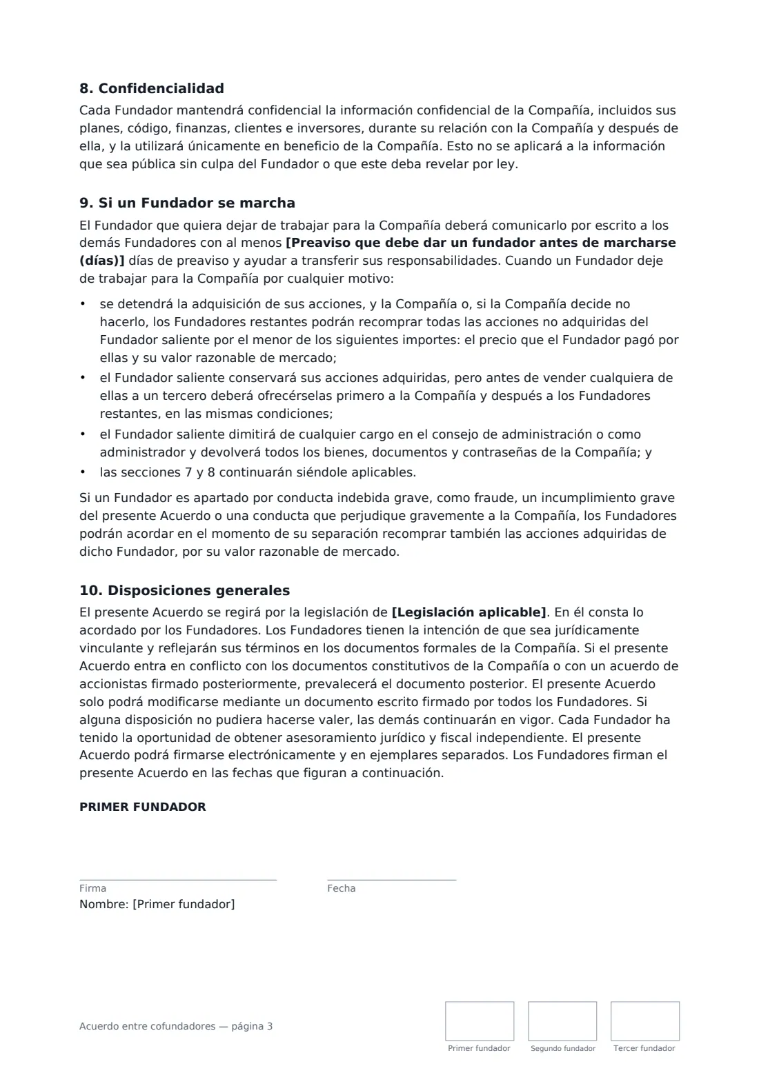 Acuerdo entre cofundadores: página 3 de 4