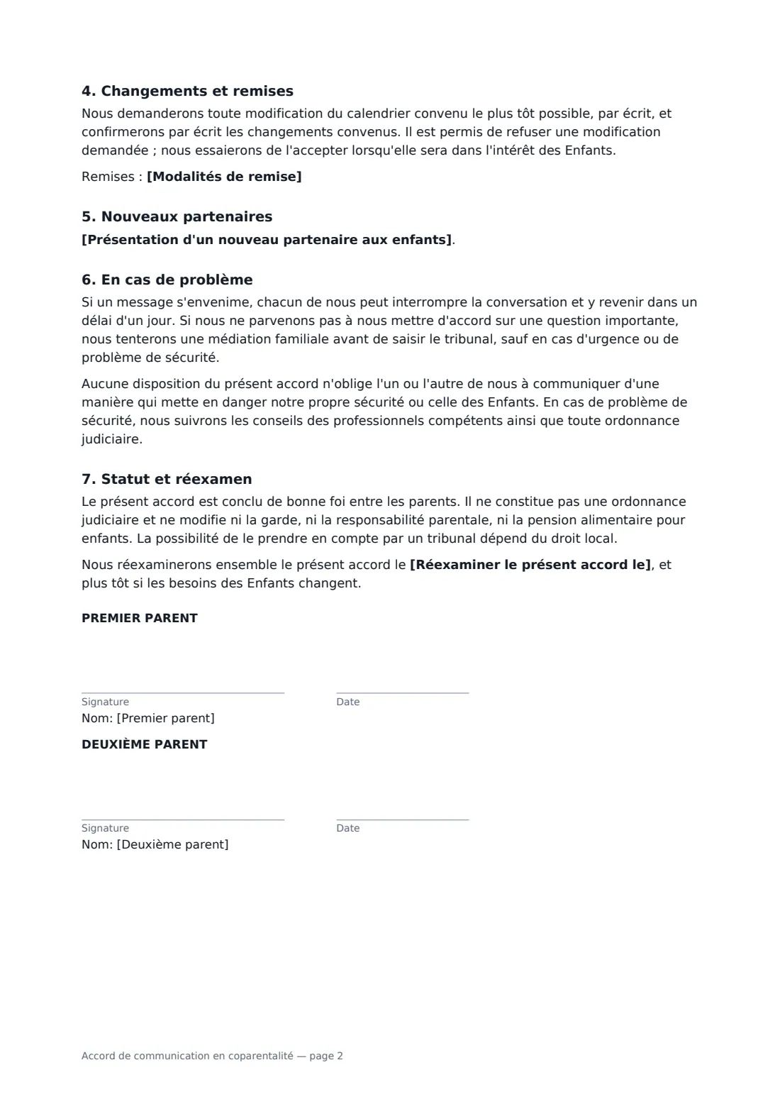 Accord de communication en coparentalité — page 2 sur 2