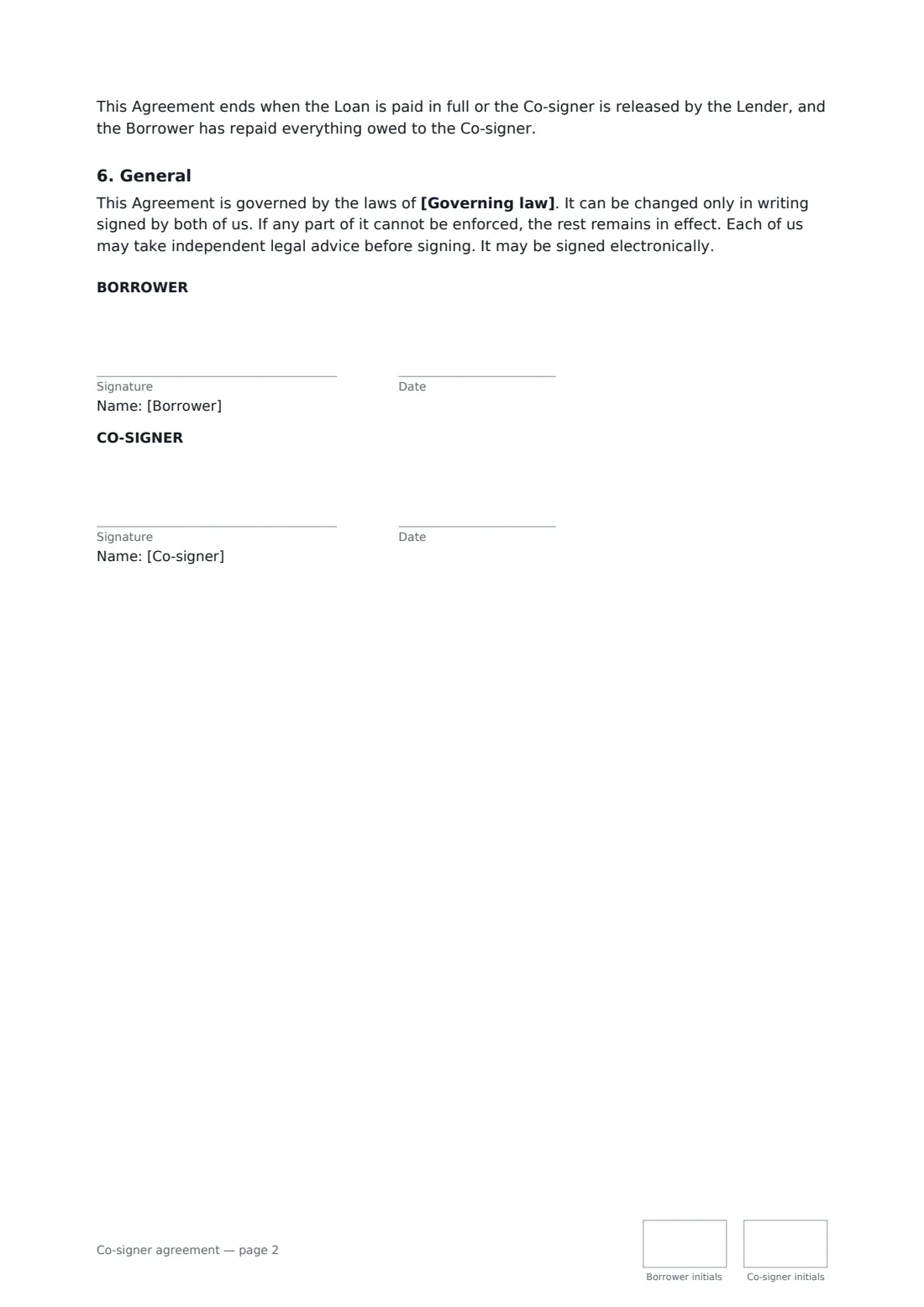 Co-signer agreement — page 2 of 2