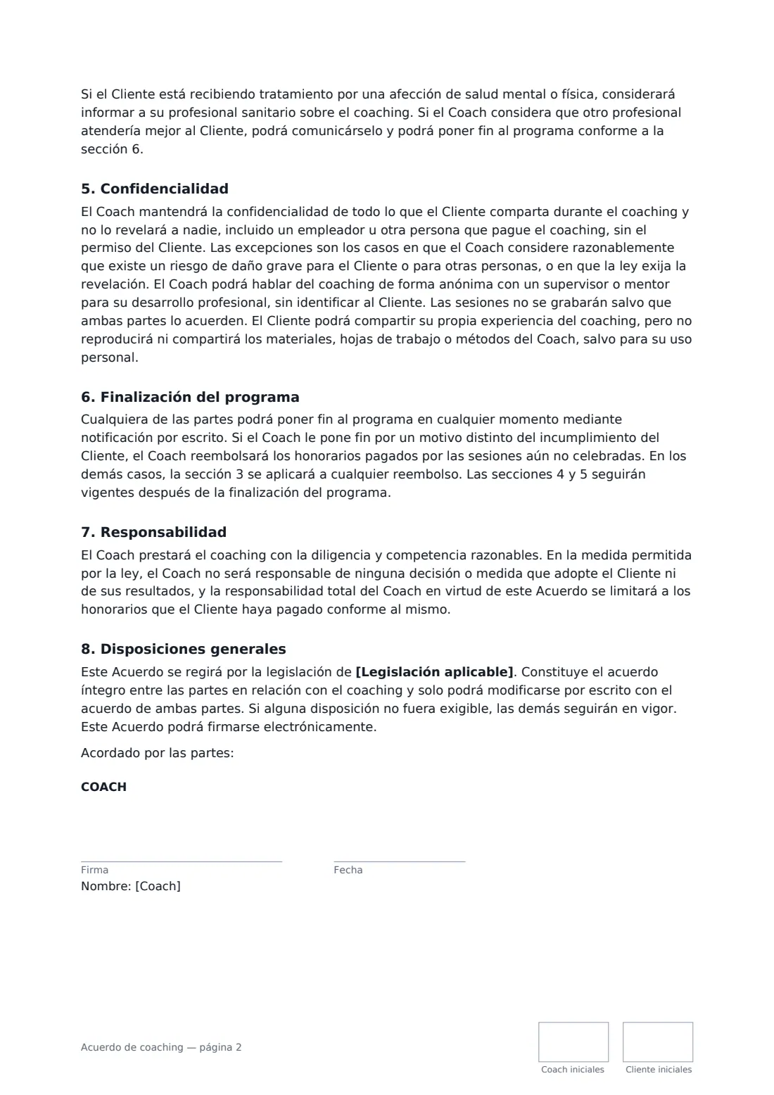Acuerdo de coaching: página 2 de 3