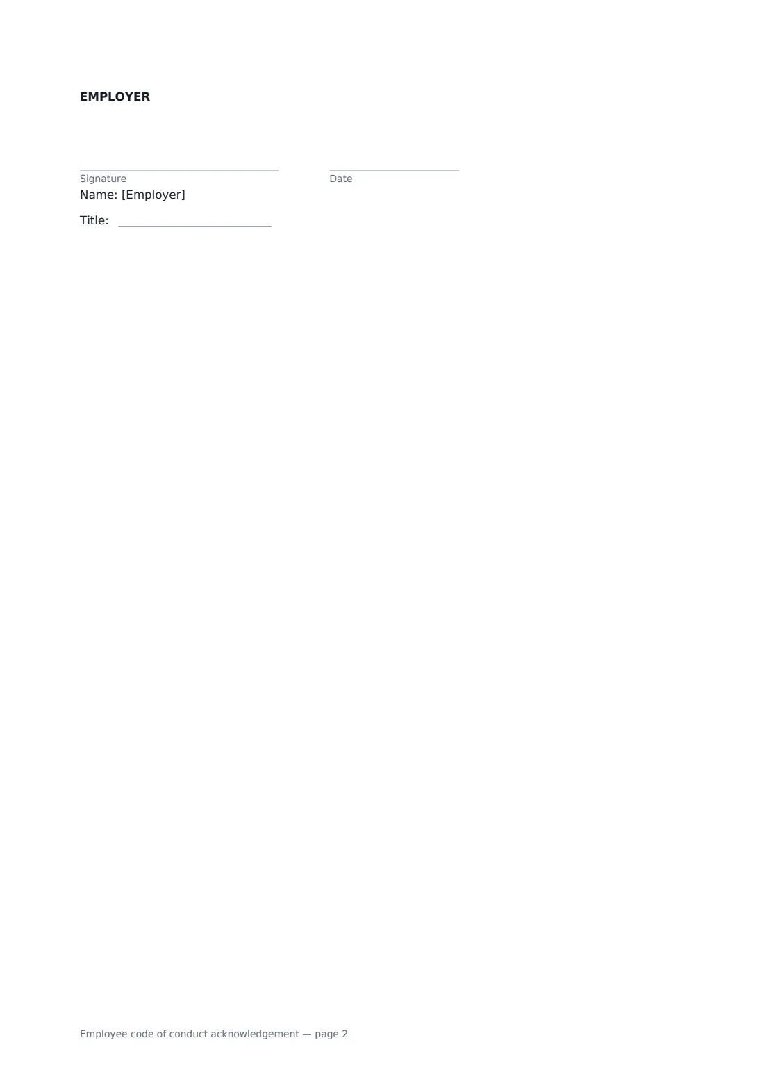 Employee code of conduct acknowledgement — page 2 of 2