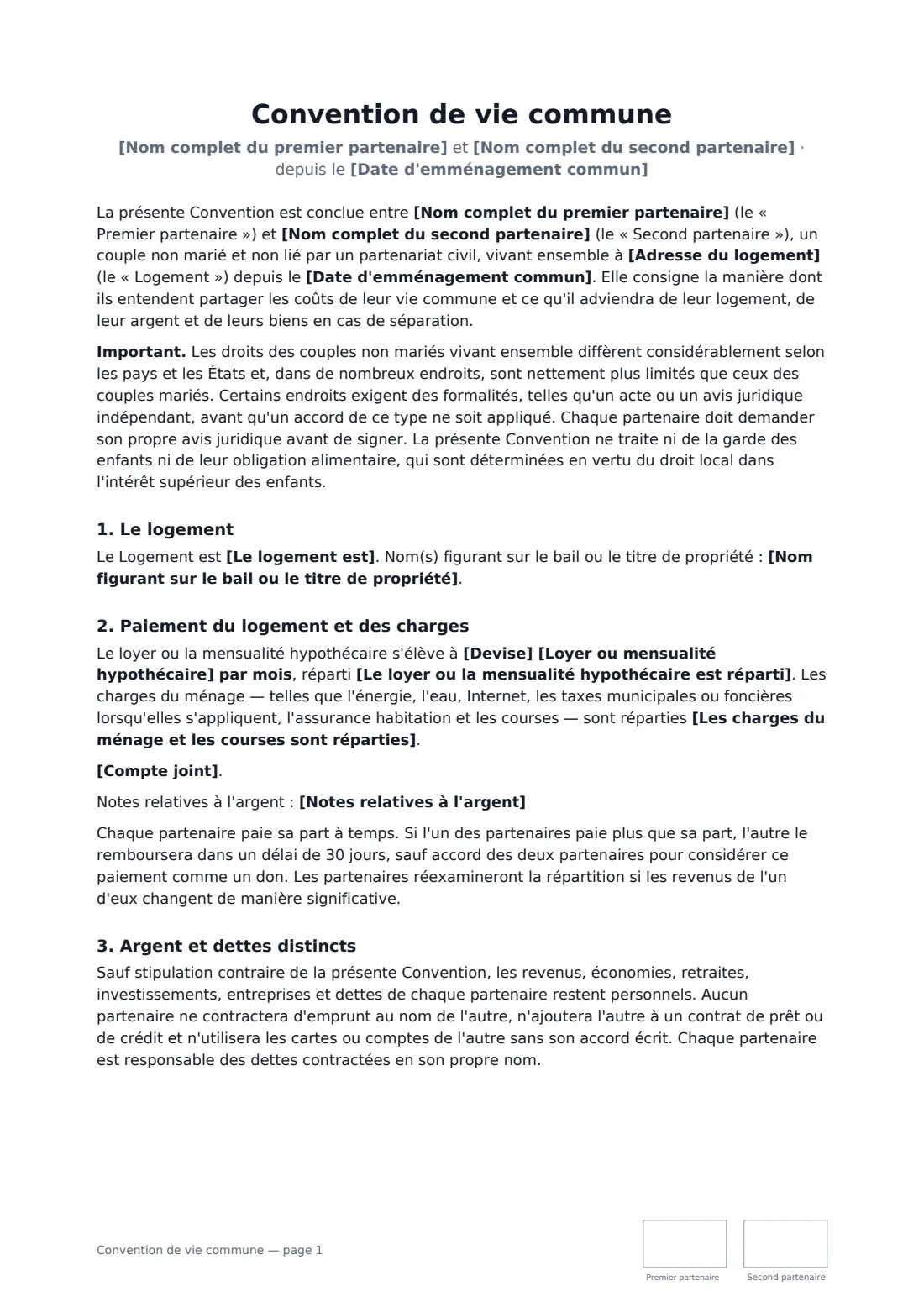 Convention de vie commune — page 1 sur 3