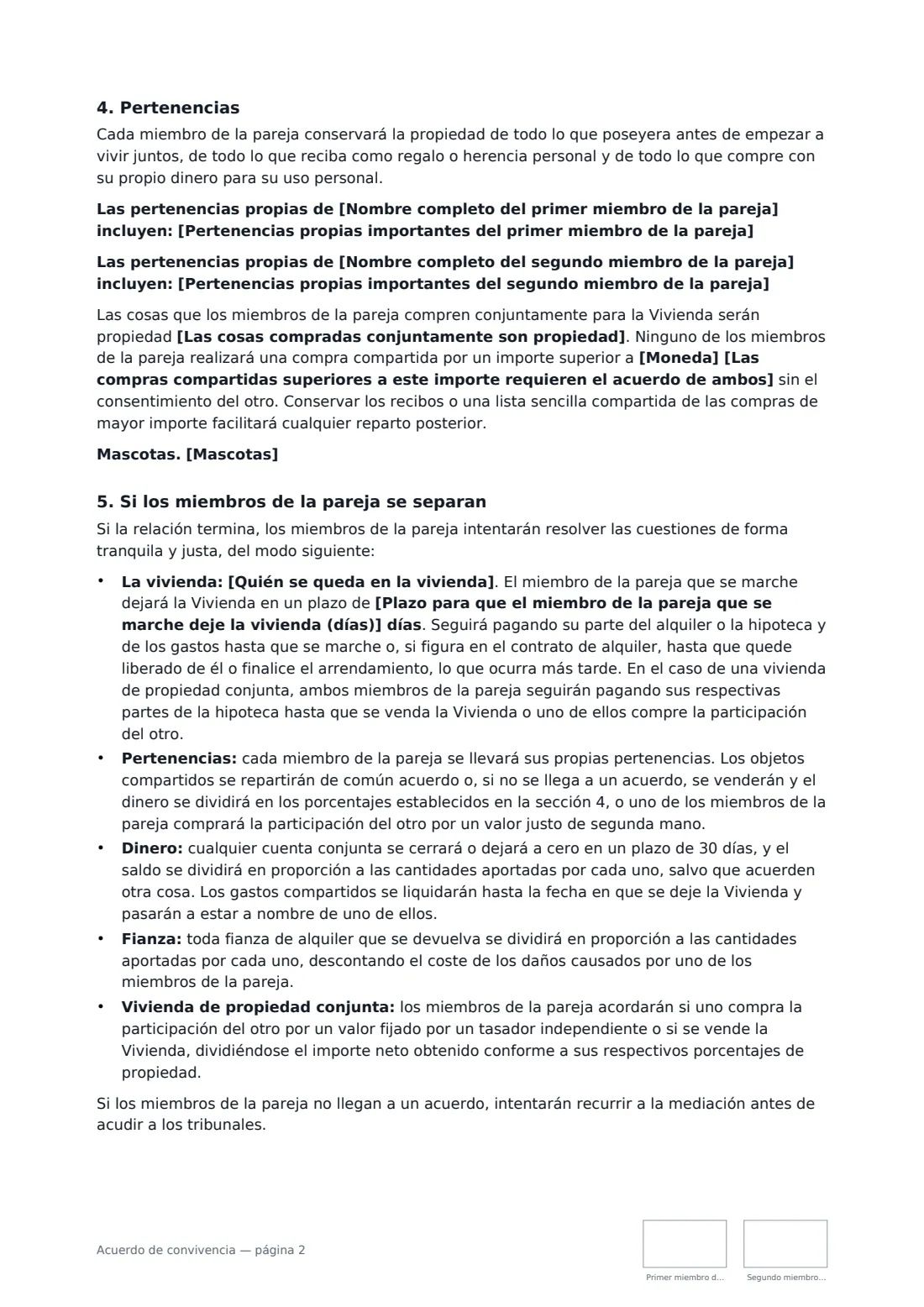 Acuerdo de convivencia: página 2 de 3