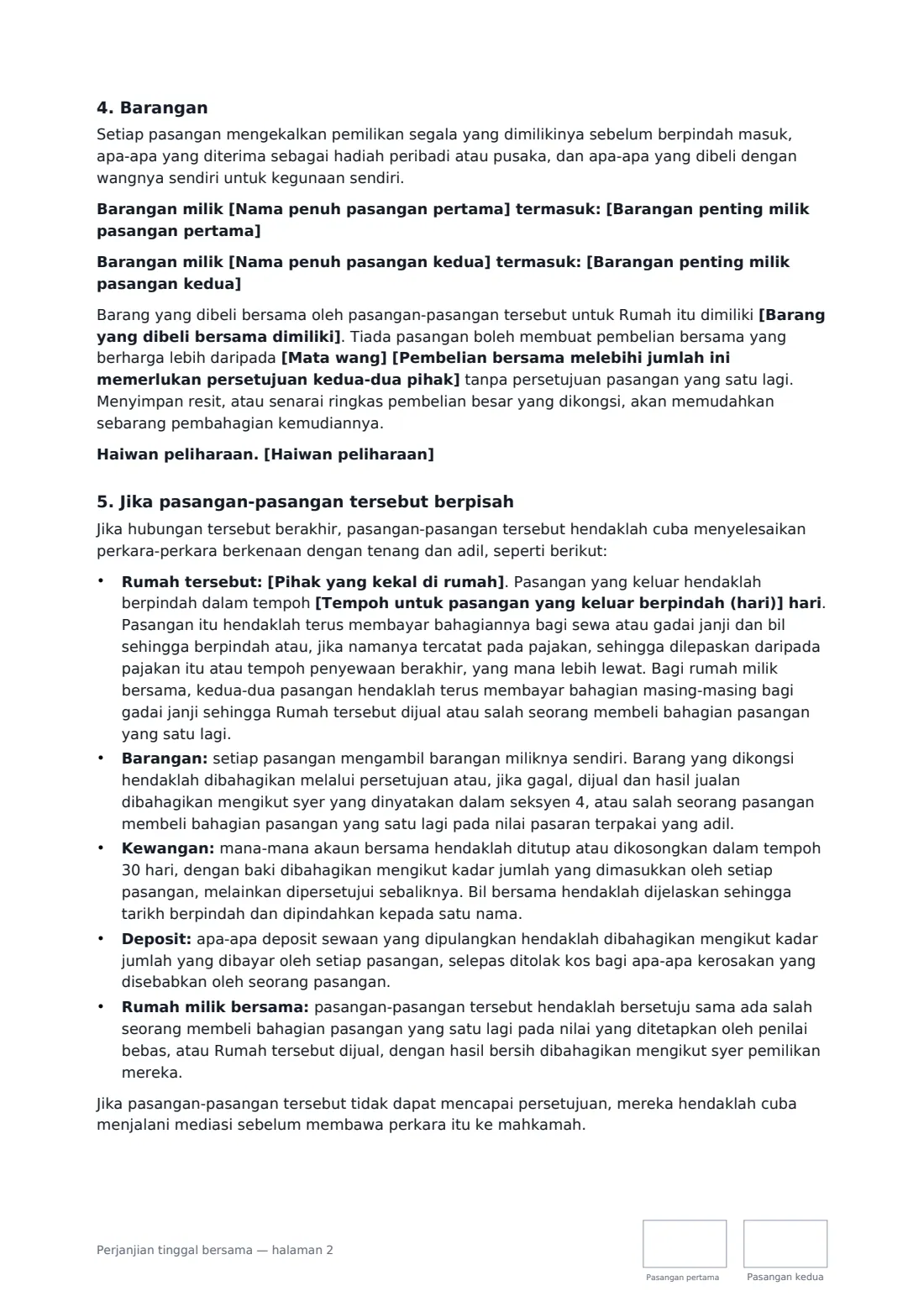 Perjanjian tinggal bersama — halaman 2 daripada 3