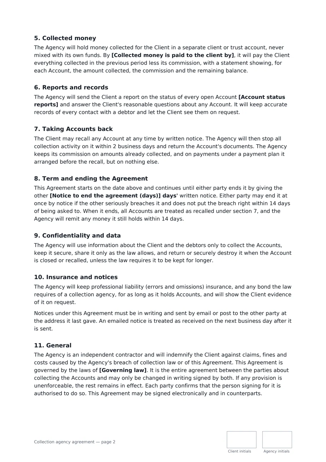 Collection agency agreement — page 2 of 3