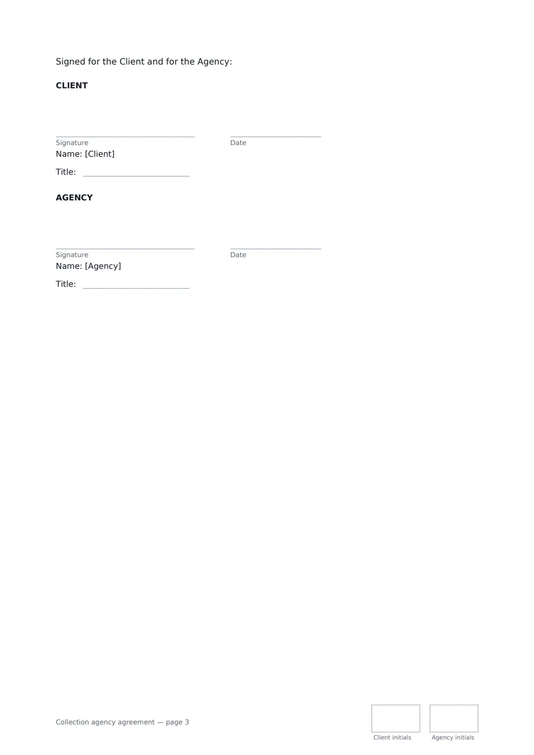 Collection agency agreement — page 3 of 3