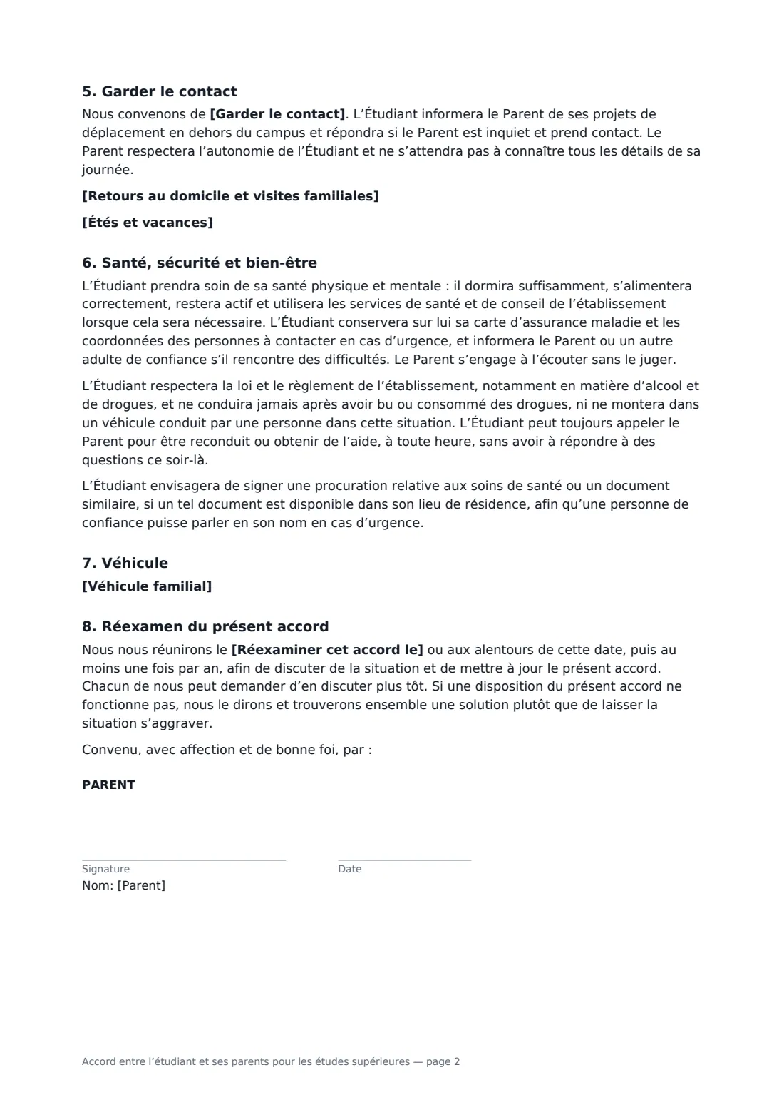 Accord entre l’étudiant et ses parents pour les études supérieures — page 2 sur 3