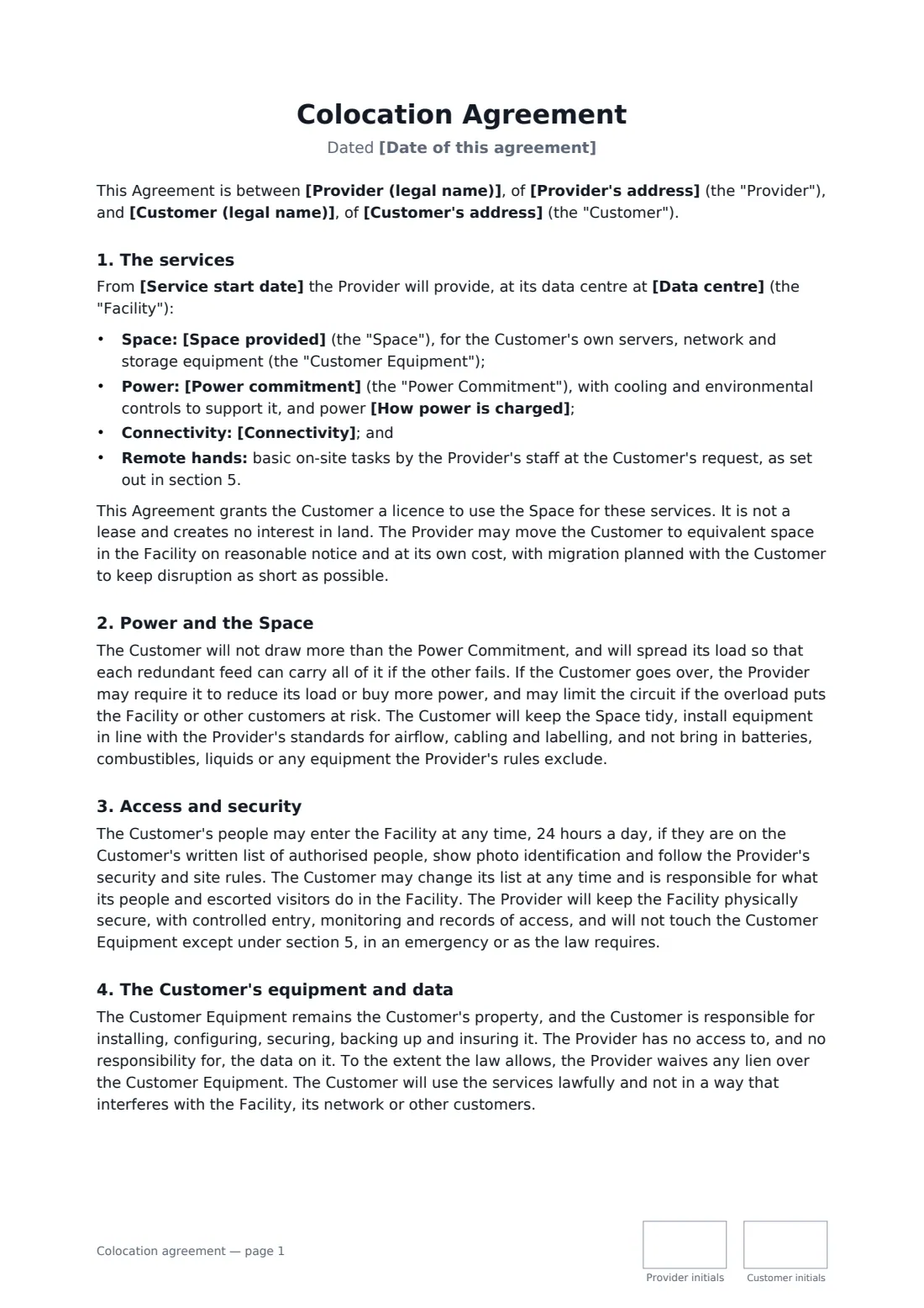 Colocation agreement — page 1 of 3