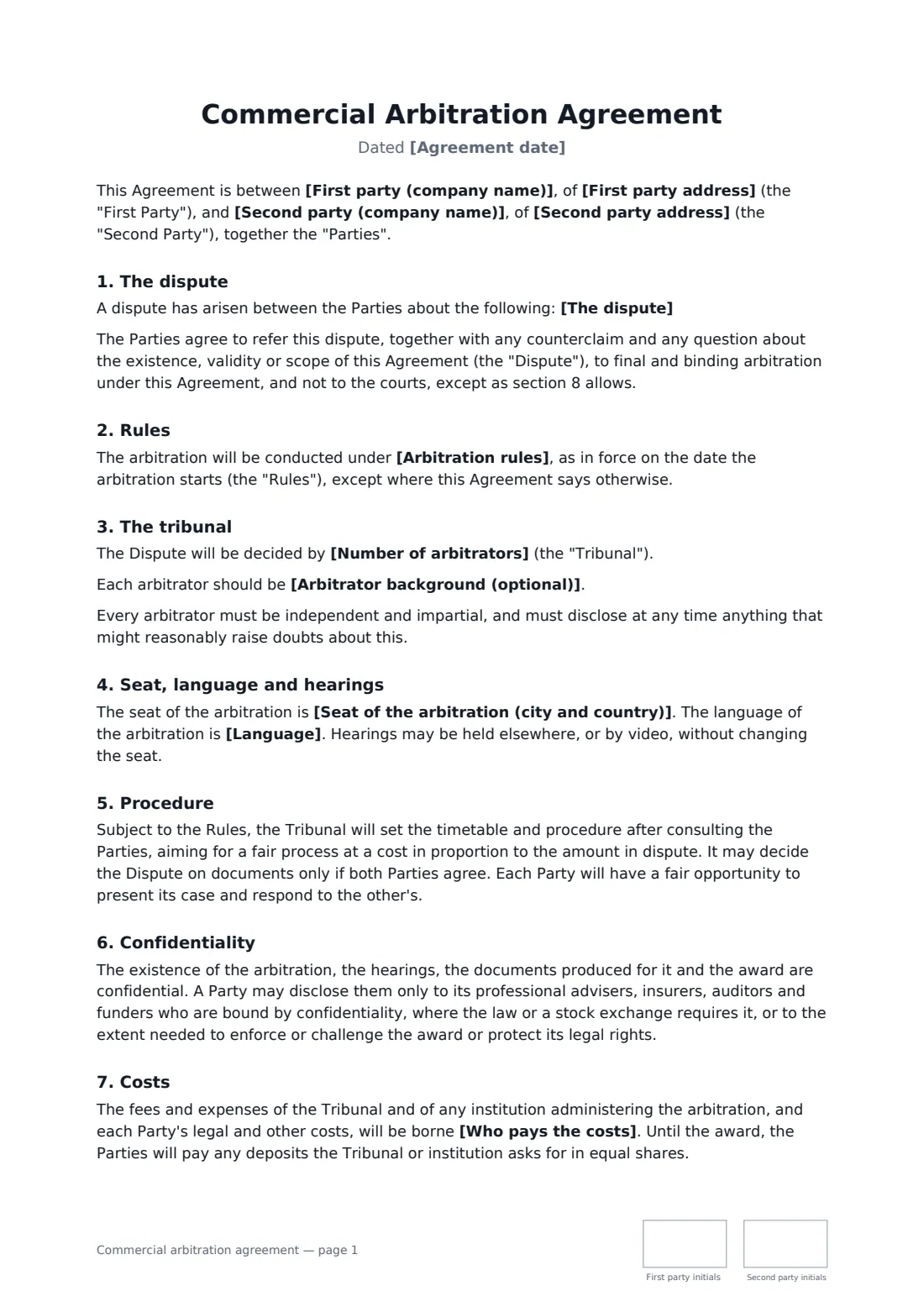 Commercial arbitration agreement — page 1 of 2
