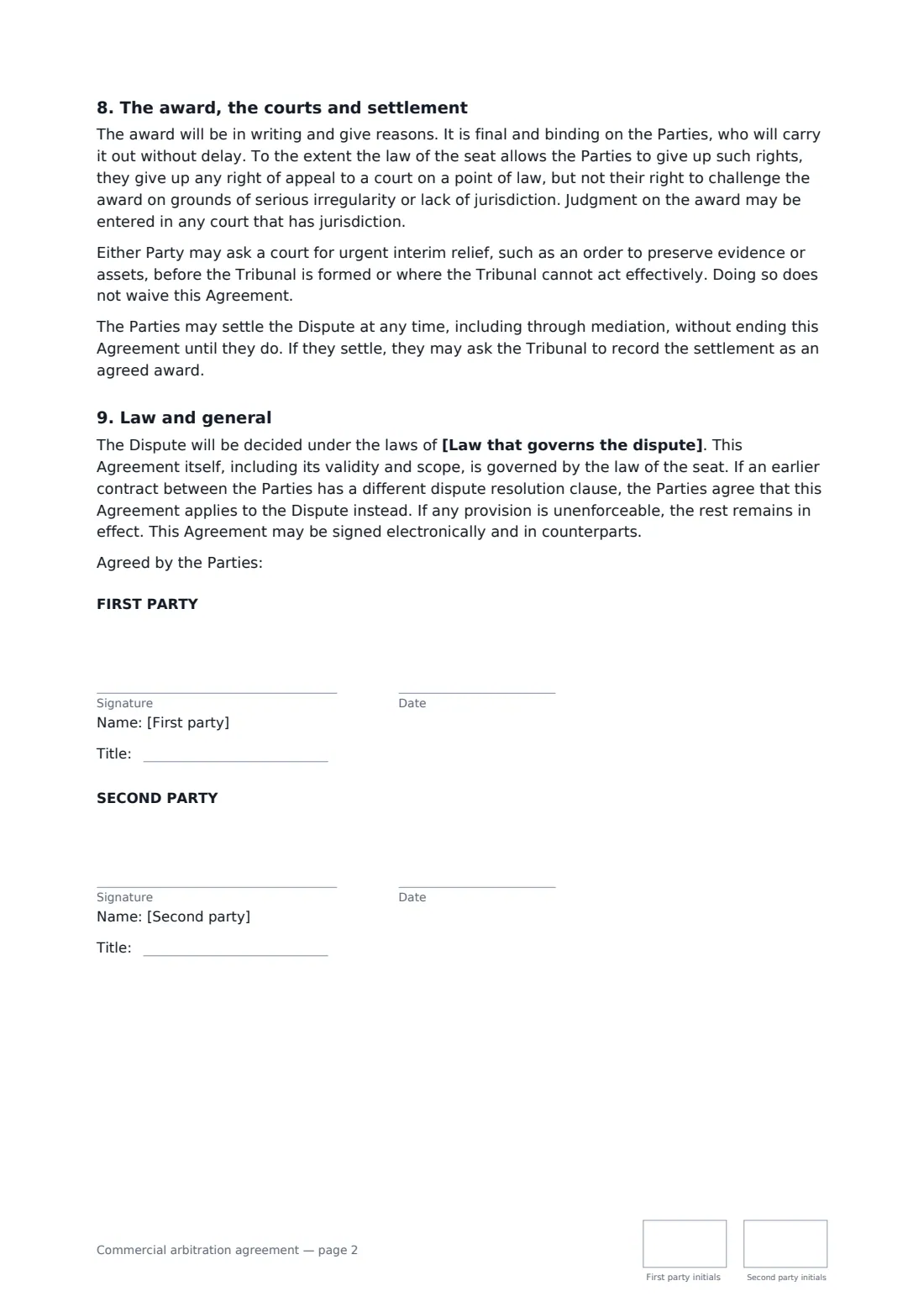 Commercial arbitration agreement — page 2 of 2
