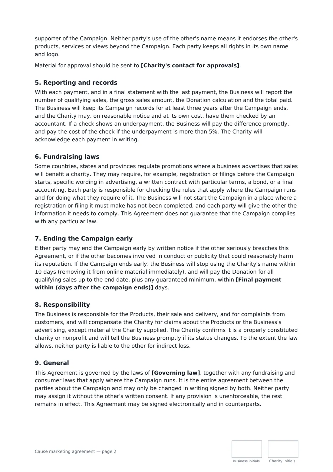 Cause marketing agreement — page 2 of 3