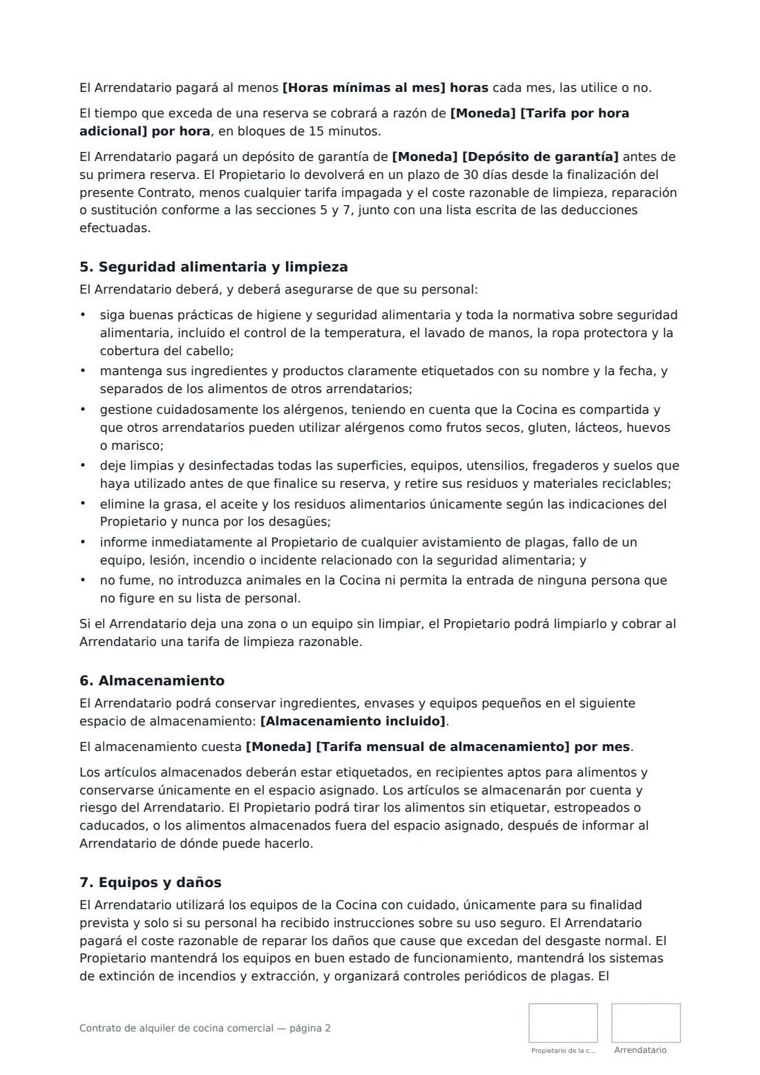 Contrato de alquiler de cocina comercial: página 2 de 4